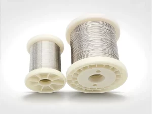 Two spools of Cr20Ni80 nickel-chromium resistance wire, high ductility NiCr heating alloy wire for industrial heat treatment furnaces with stable thermal cycling performance banner